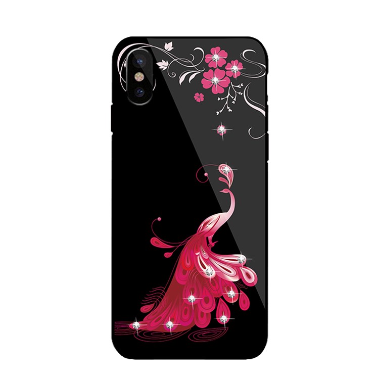 NXE Rhinestone Decor Phoenix Flower Patterned TPU + PC + Glass Hybrid Case for iPhone X(Ten) 5.8 inch - Gold-2