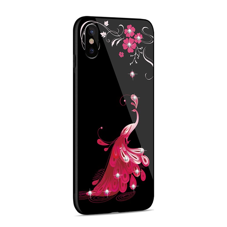 NXE Rhinestone Decor Phoenix Flower Patterned TPU + PC + Glass Hybrid Case for iPhone X(Ten) 5.8 inch - Gold-4