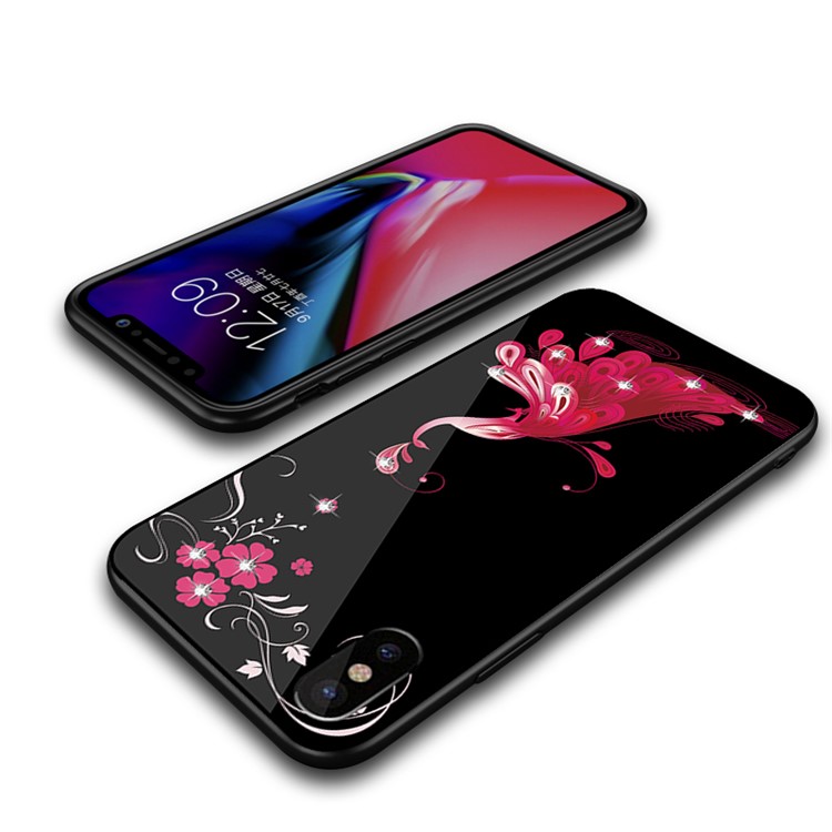 NXE Rhinestone Decor Phoenix Flower Patterned TPU + PC + Glass Hybrid Case for iPhone X(Ten) 5.8 inch - Gold-5