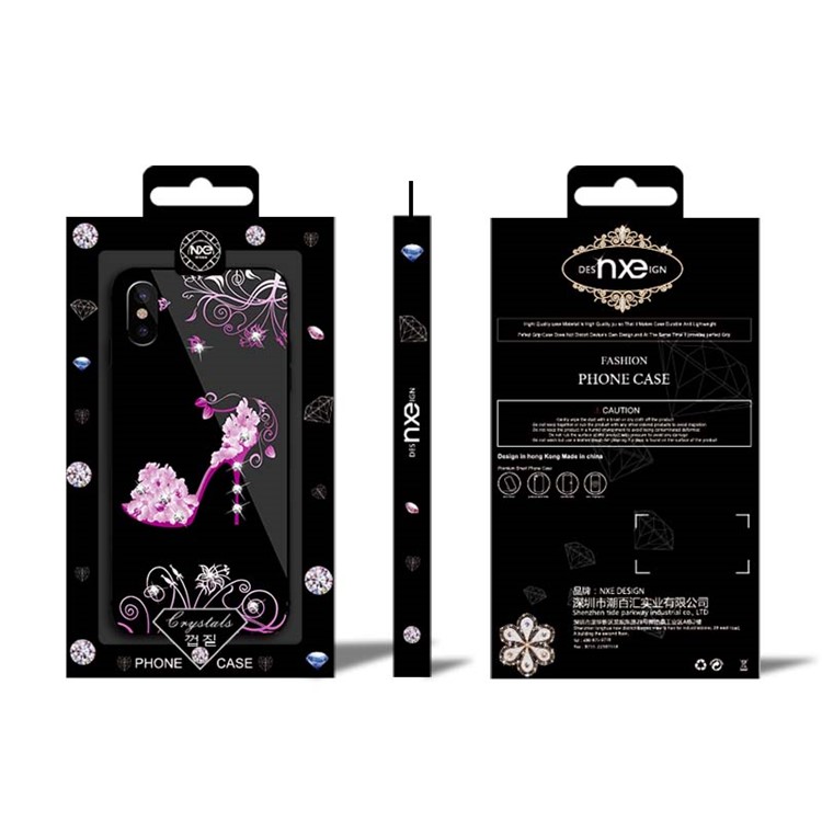 NXE for iPhone X Rhinestone Decor Patterned TPU + PC + Glass Cover - Rose High Heel-6