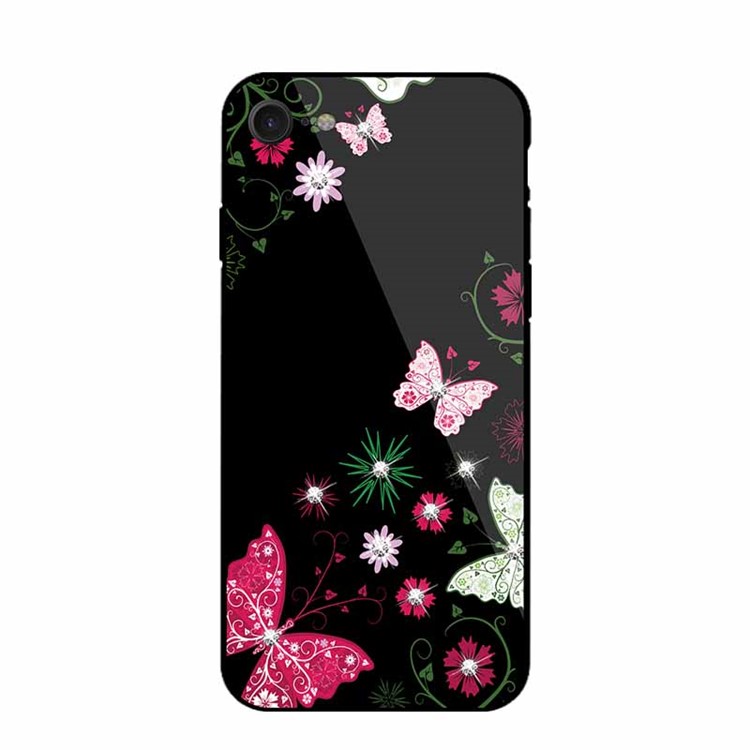 NXE Rhinestone Decor Patterned TPU + PC + Glass Casing for iPhone 8/7 4.7 inch - Pretty Butterflies and Flowers-2