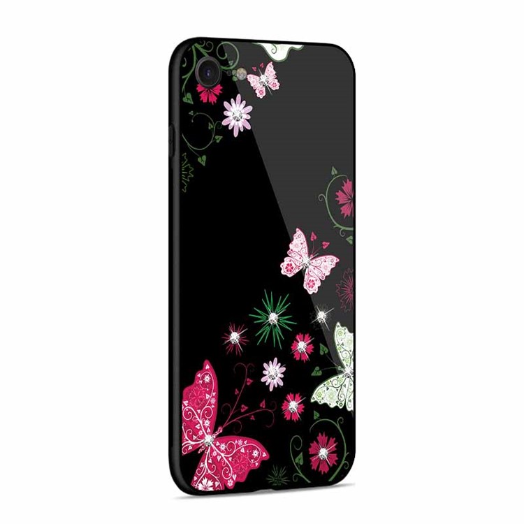 NXE Rhinestone Decor Patterned TPU + PC + Glass Casing for iPhone 8/7 4.7 inch - Pretty Butterflies and Flowers-4