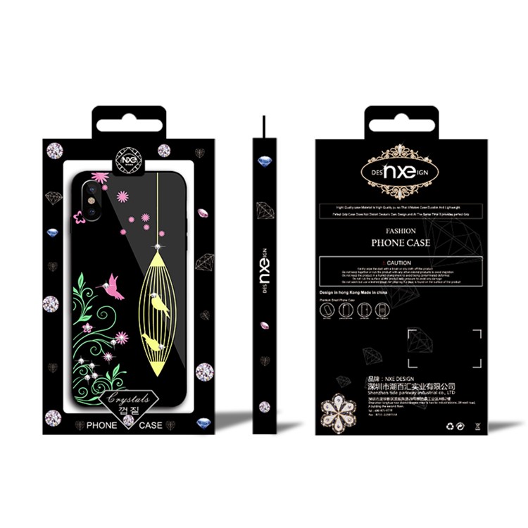 NXE for iPhone X 5.8 Rhinestone Birds and Flowers TPU + PC + 9H Glass Hybrid Cover - Yellow-6