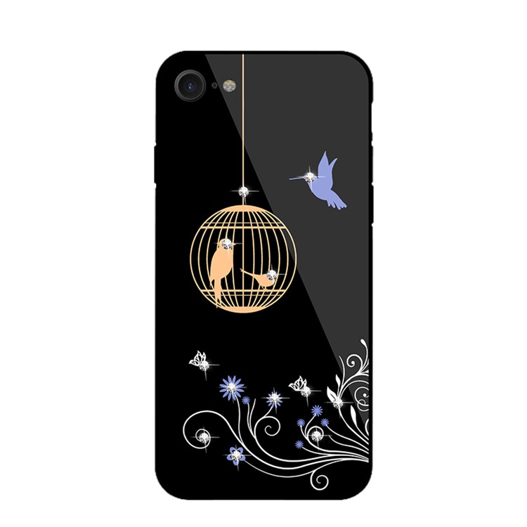 NXE Rhinestone Birds and Flowers TPU + PC + 9H Glass Hybrid Cover for iPhone 8/7 4.7 inch - Orange-2