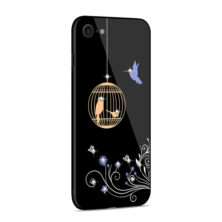NXE Rhinestone Birds and Flowers TPU + PC + 9H Glass Hybrid Cover for iPhone 8/7 4.7 inch - Orange-4