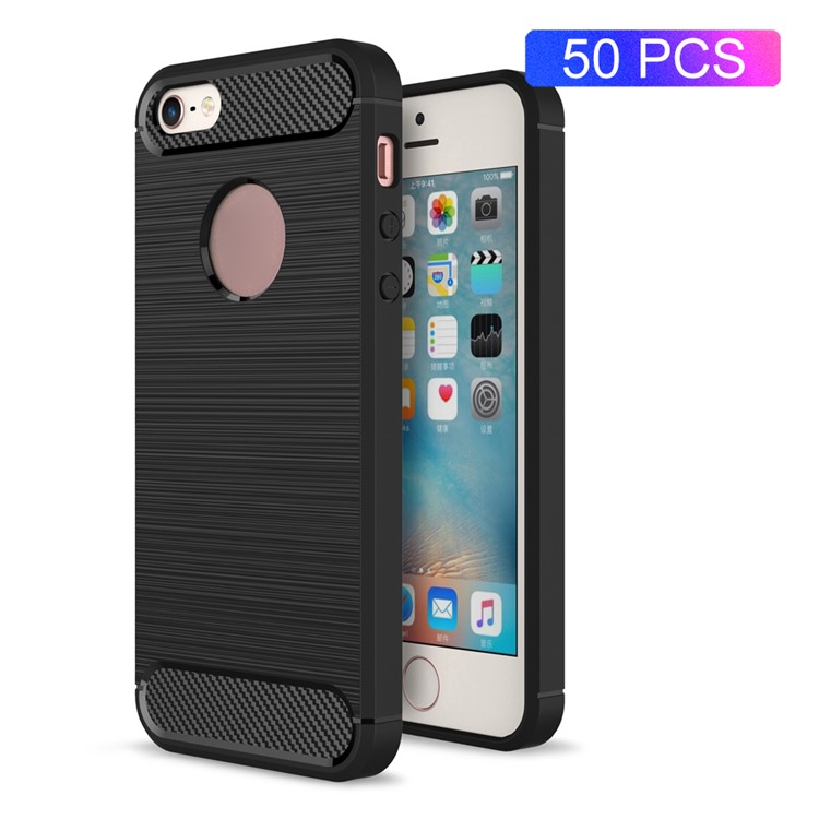 50Pcs/Set Carbon Fiber Brushed TPU Shell Case for iPhone SE/5s/5 - Black-1