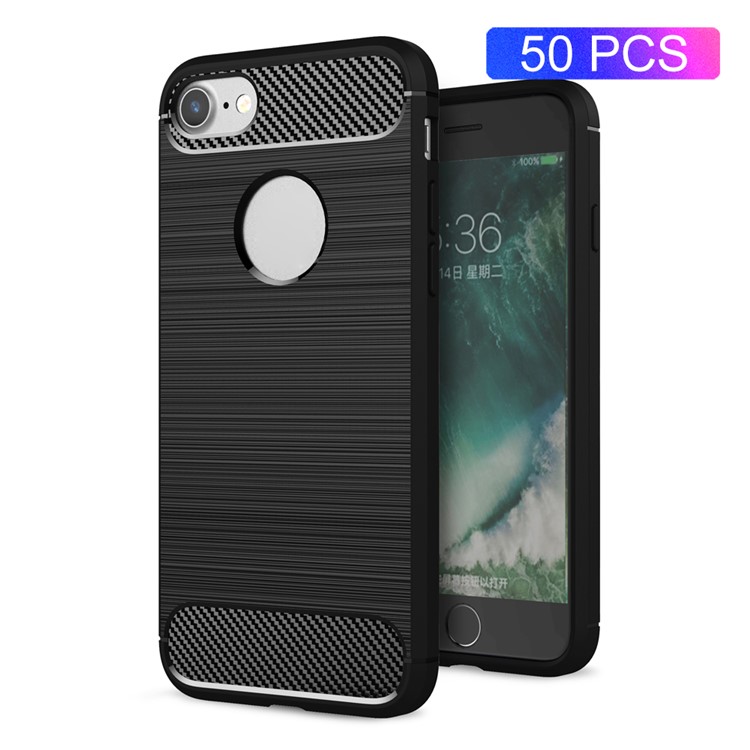 50Pcs/Set Carbon Fiber Texture Brushed Soft TPU Case for iPhone 8 / 7 4.7 inch - Black-1