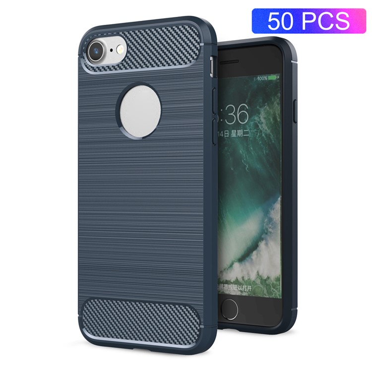 50Pcs/Set Carbon Fiber Texture Brushed TPU Mobile Casing for iPhone 8 / 7 4.7 inch - Dark Blue-1