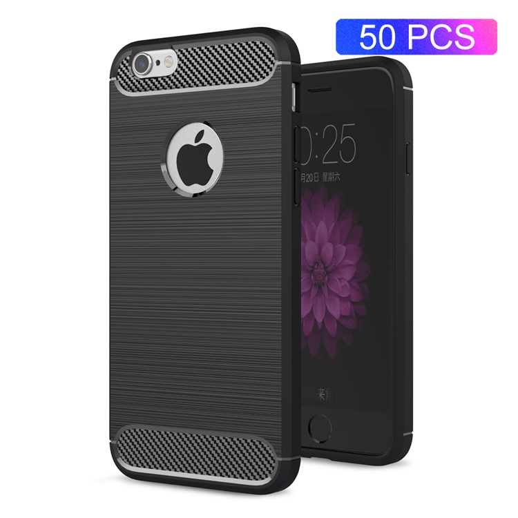 50Pcs/Set Carbon Fibre Brushed TPU Case for iPhone 6s 6 - Black-1