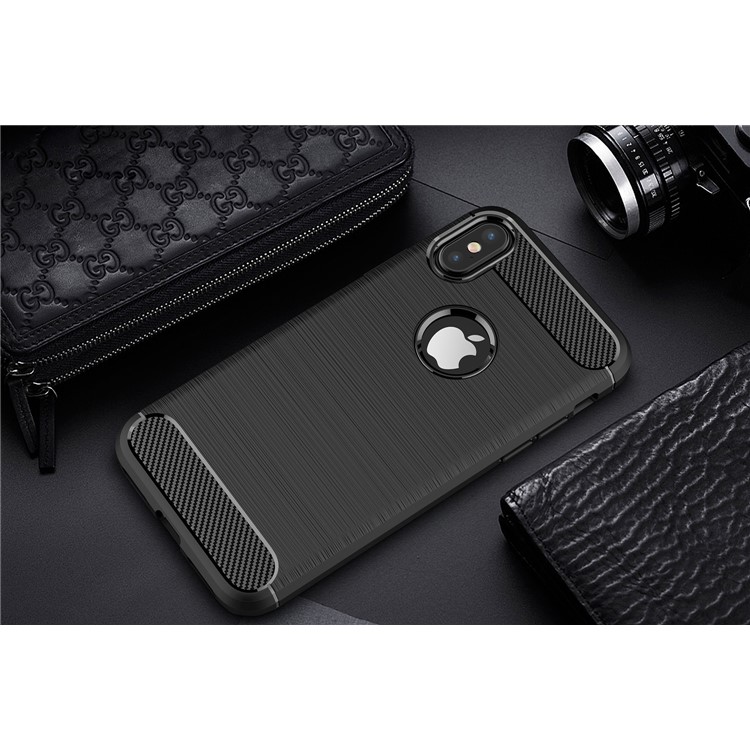 50Pcs/Set Carbon Fiber Texture Brushed TPU Back Casing for iPhone X / 10 5.8 inch - Black-10