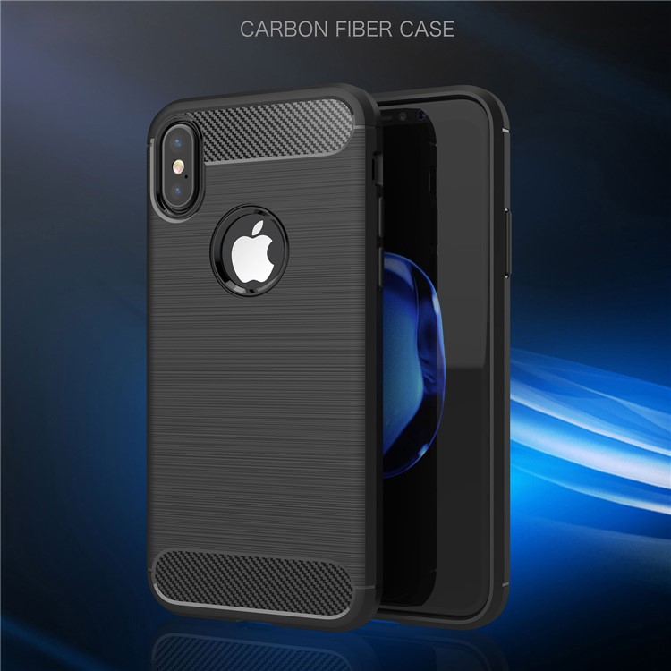 50Pcs/Set Carbon Fiber Texture Brushed TPU Back Casing for iPhone X / 10 5.8 inch - Black-2