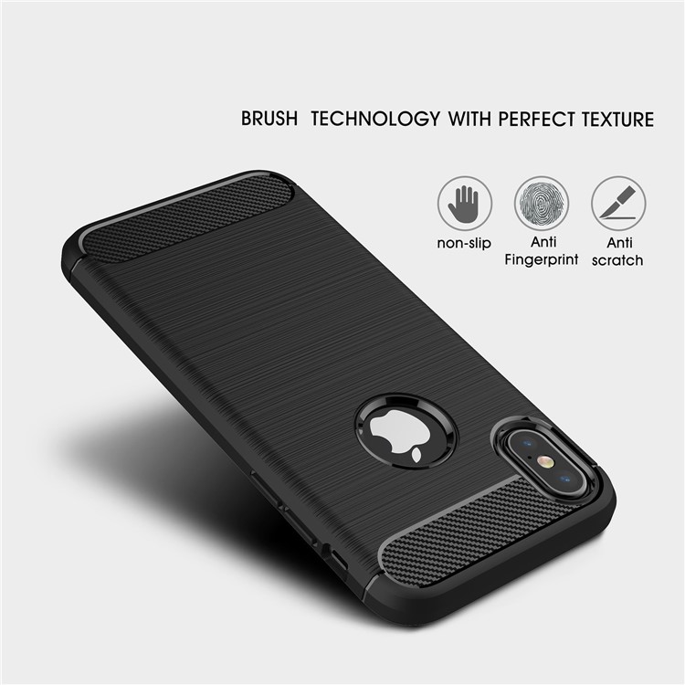 50Pcs/Set Carbon Fiber Texture Brushed TPU Back Casing for iPhone X / 10 5.8 inch - Black-3