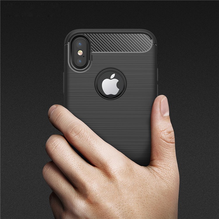 50Pcs/Set Carbon Fiber Texture Brushed TPU Back Casing for iPhone X / 10 5.8 inch - Black-8