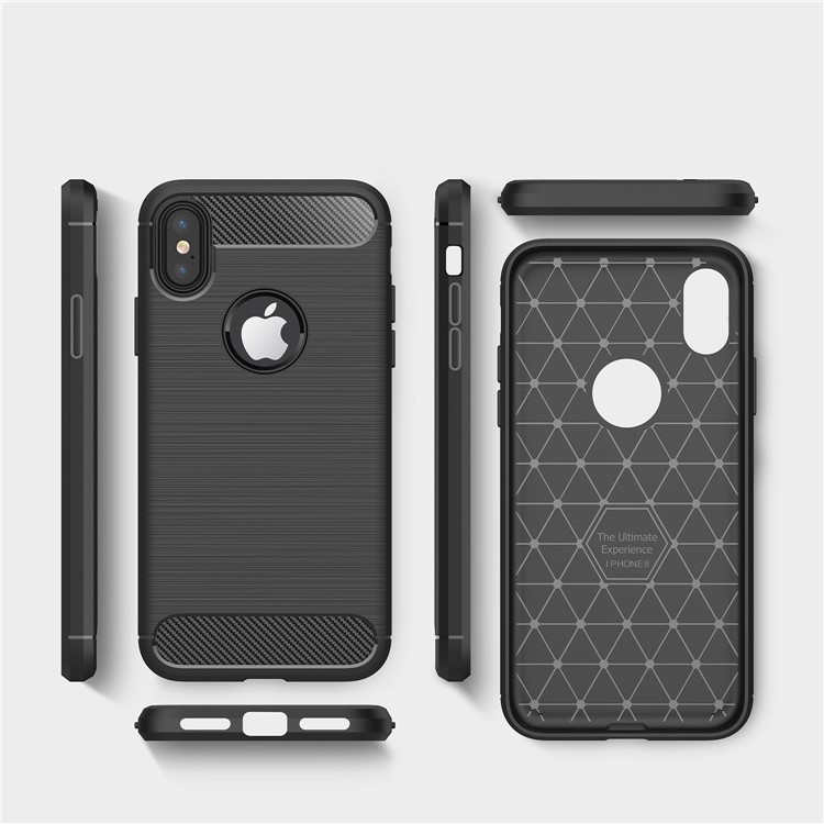 50Pcs/Set Carbon Fiber Texture Brushed TPU Back Casing for iPhone X / 10 5.8 inch - Black-9