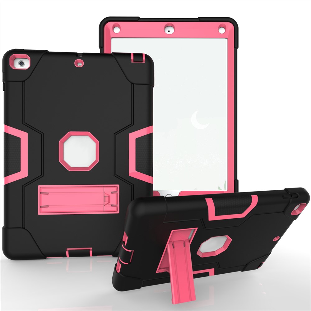 Bi-color PC + Silicone Hybrid Tablet Casing with Kickstand for iPad 9.7 (2018) / 9.7 (2017) - Rose / Black