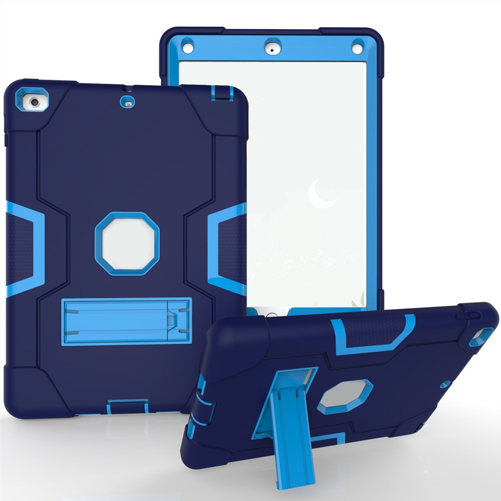 Cubierta Híbrida De La Tableta Del Silicón De La PC De La Protección Bicolor Con El Kickstand Para El Ipad 9.7-inch (2017) - Bebe Azul / Azul Oscuro-1