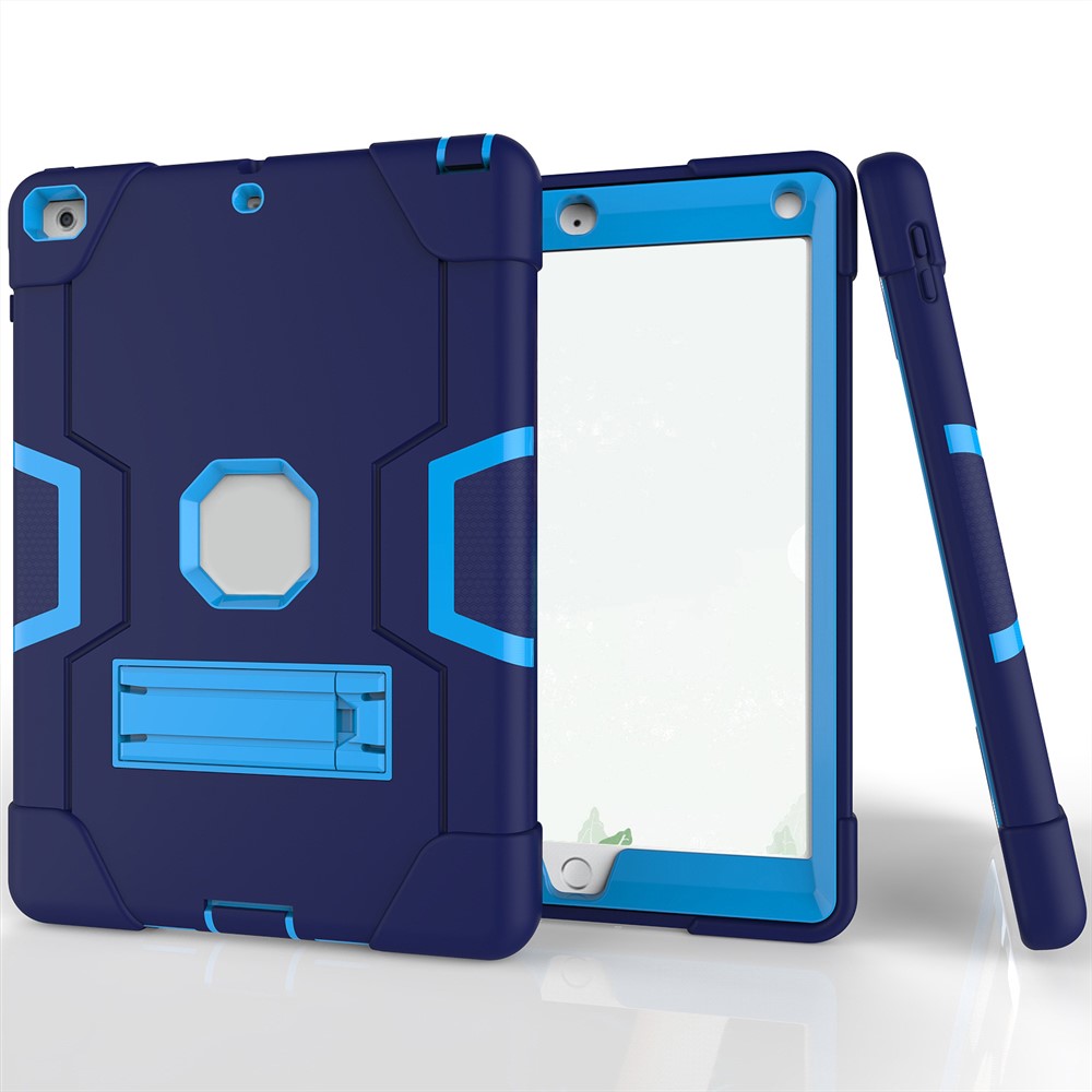 Cubierta Híbrida De La Tableta Del Silicón De La PC De La Protección Bicolor Con El Kickstand Para El Ipad 9.7-inch (2017) - Bebe Azul / Azul Oscuro-2