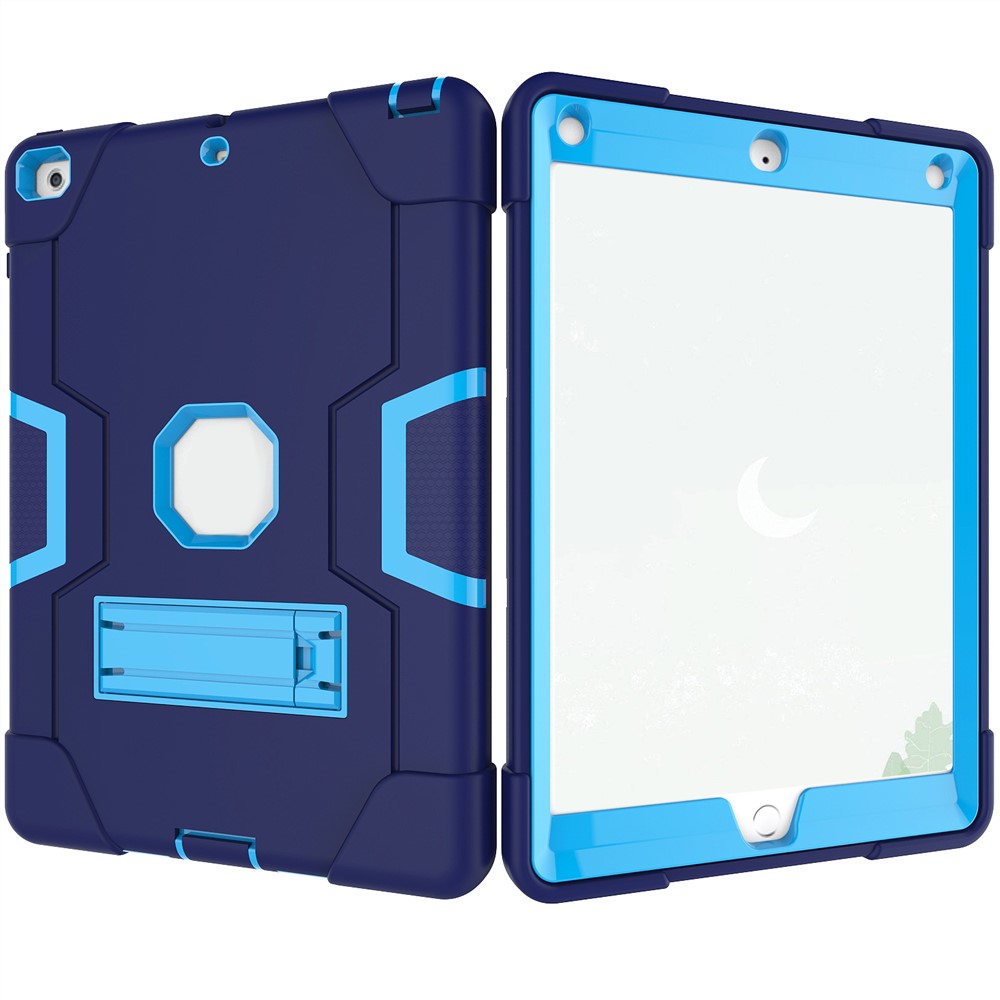 Cubierta Híbrida De La Tableta Del Silicón De La PC De La Protección Bicolor Con El Kickstand Para El Ipad 9.7-inch (2017) - Bebe Azul / Azul Oscuro-3
