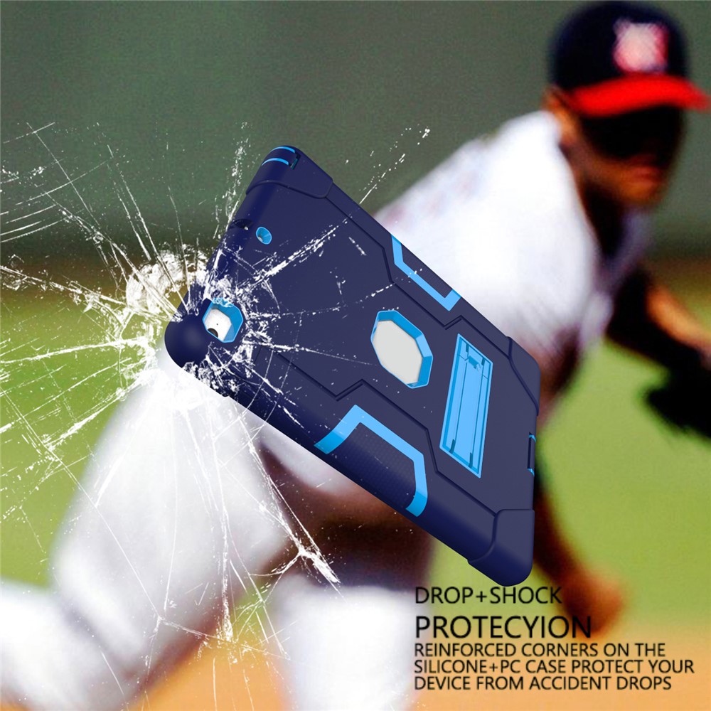 Cubierta Híbrida De La Tableta Del Silicón De La PC De La Protección Bicolor Con El Kickstand Para El Ipad 9.7-inch (2017) - Bebe Azul / Azul Oscuro-4