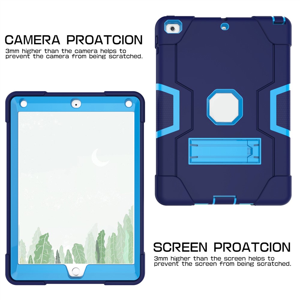 Cubierta Híbrida De La Tableta Del Silicón De La PC De La Protección Bicolor Con El Kickstand Para El Ipad 9.7-inch (2017) - Bebe Azul / Azul Oscuro-5