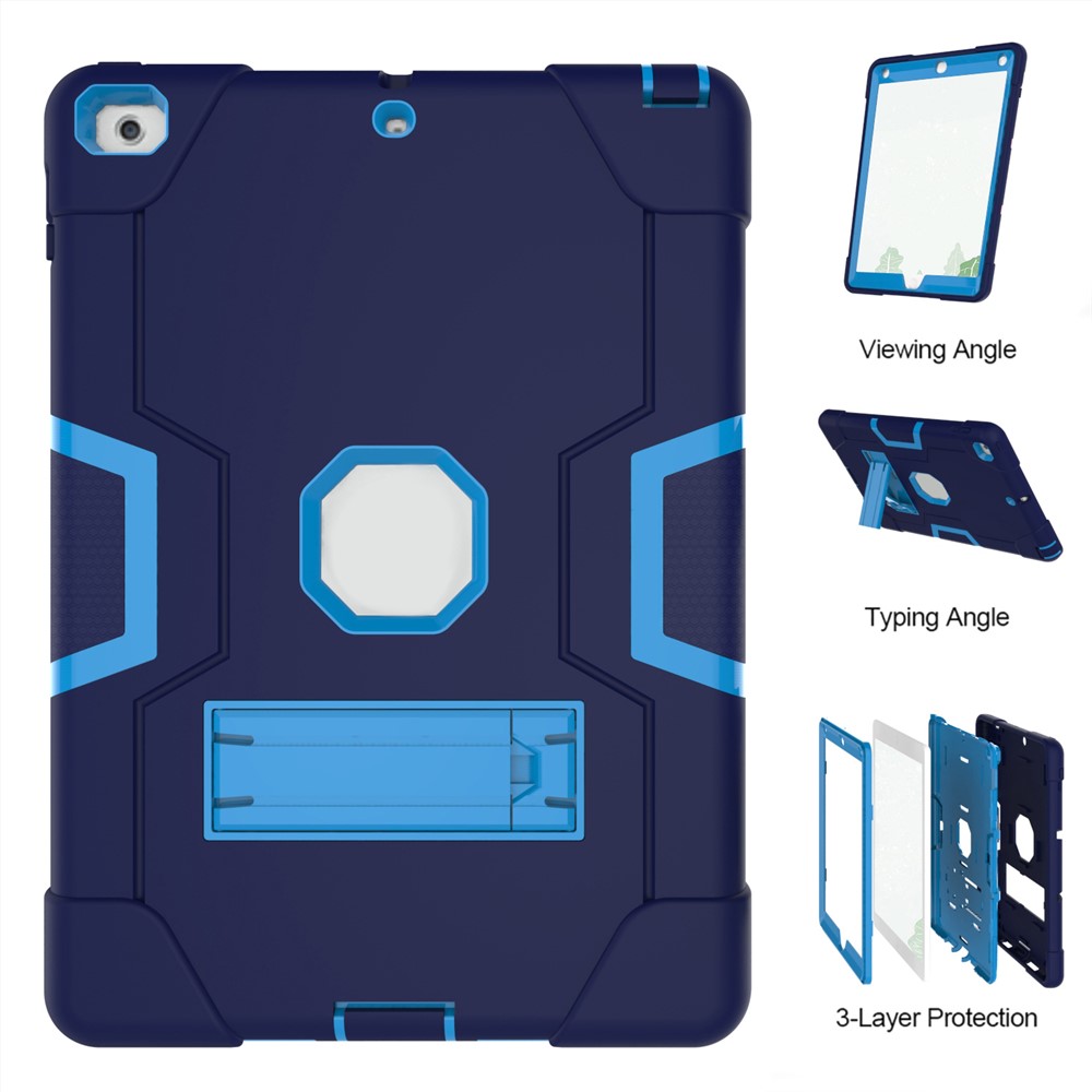 Cubierta Híbrida De La Tableta Del Silicón De La PC De La Protección Bicolor Con El Kickstand Para El Ipad 9.7-inch (2017) - Bebe Azul / Azul Oscuro-6