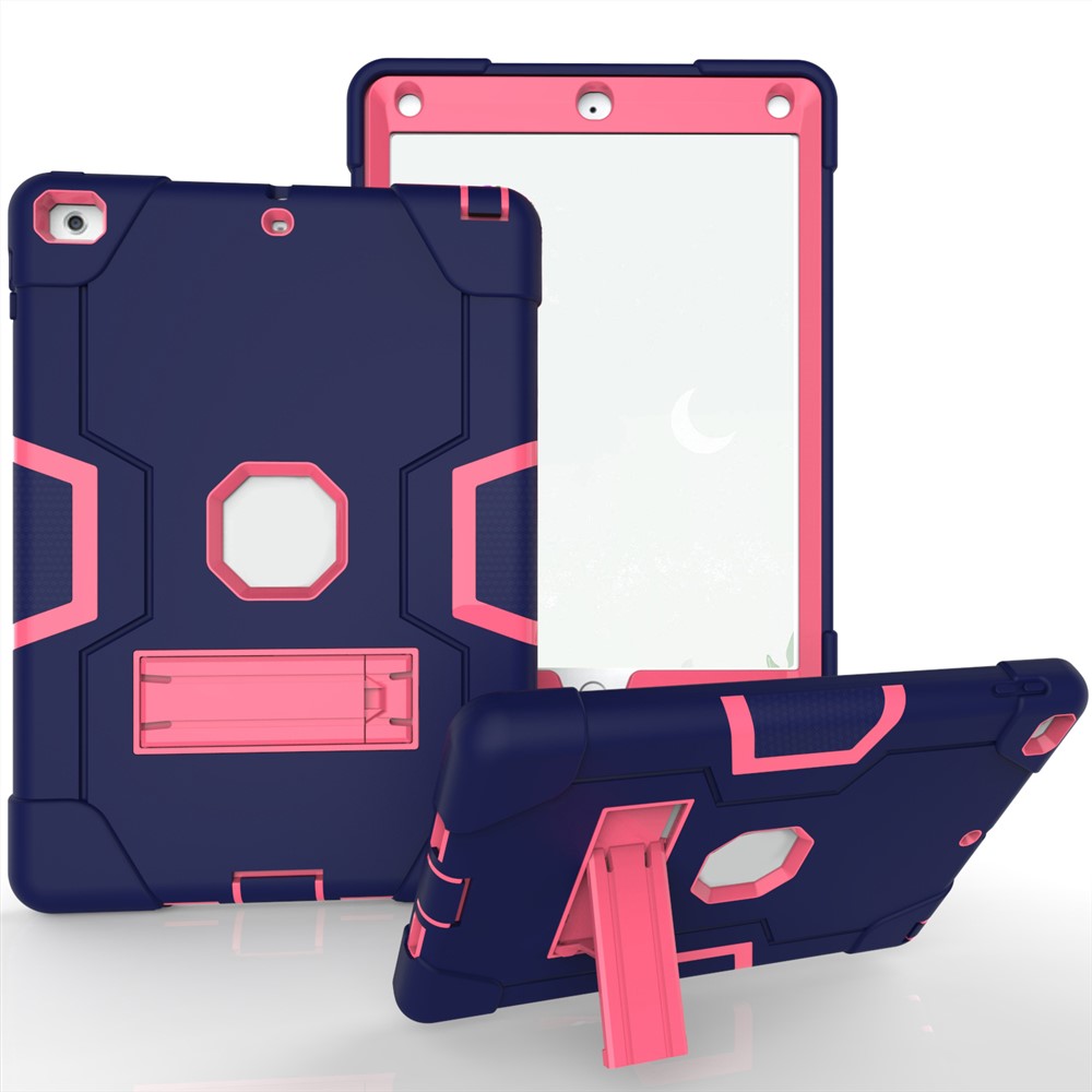 Bi-color PC Silicone Hybrid Kickstand Case for iPad 9.7 (2018) / 9.7 (2017) - Rose / Blue