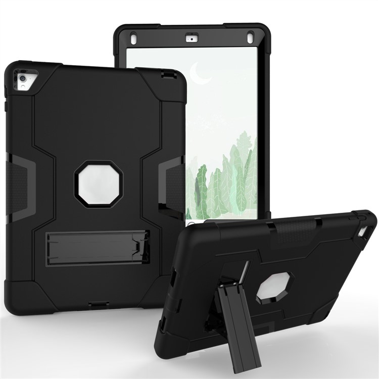 Dual Color Kickstand PC + Silicone Armor Defender Tablet Case for iPad Pro 9.7 inch (2016) - All Black-1