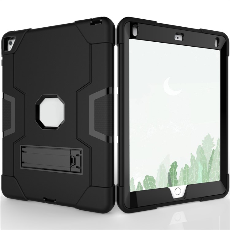 Dual Color Kickstand PC + Silicone Armor Defender Tablet Case for iPad Pro 9.7 inch (2016) - All Black-2