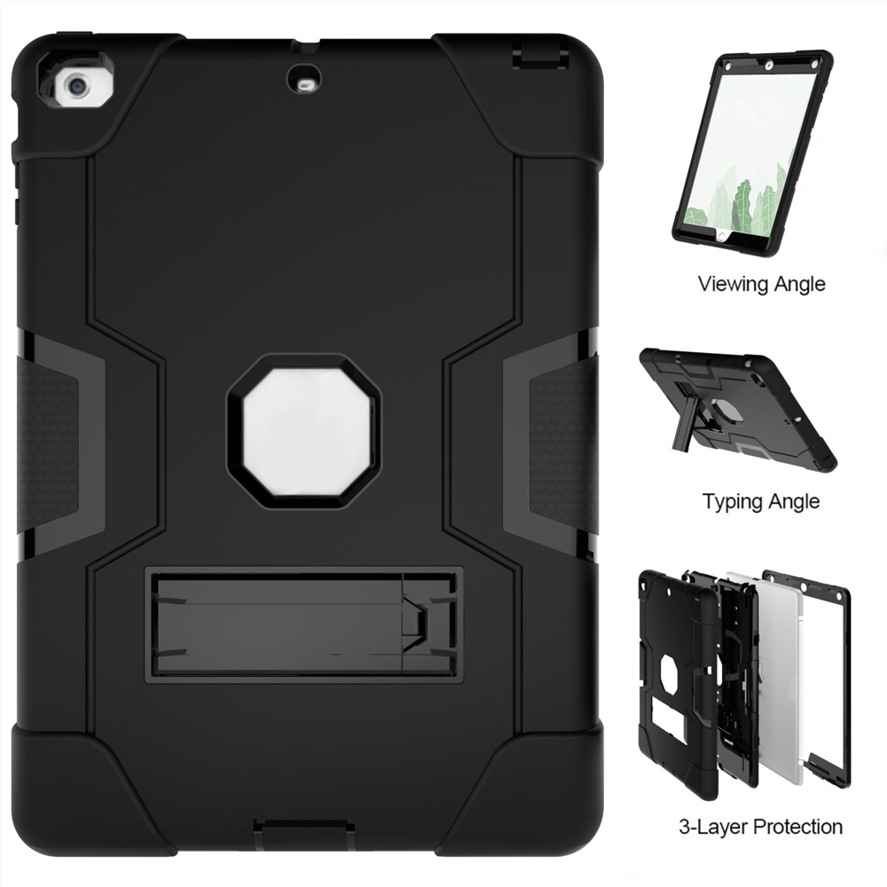 Cubierta Híbrida Estupenda De La Cubierta De La Tableta Del Kickstand De La PC + Del Silicón Para El Aire Del Ipad - Negro-5