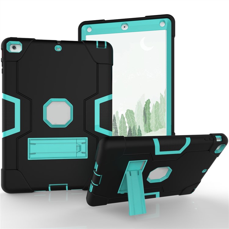 

Cool Bi-color PC + Silicone Hybrid Kickstand Case for iPad Air - Cyan / Black