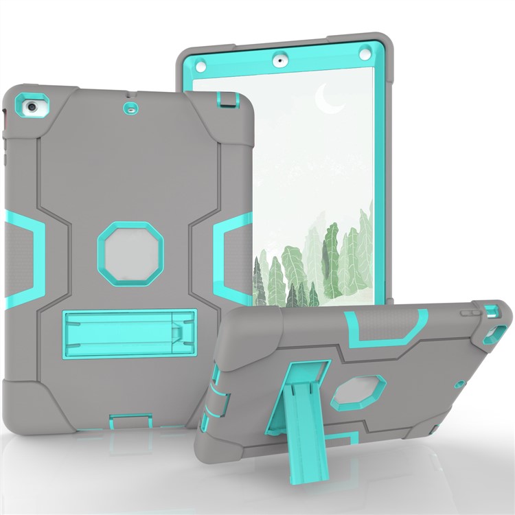 

Cool Bi-color PC + Silicone Hybrid Kickstand Protective Shell for iPad Air - Cyan / Grey, iPad Air