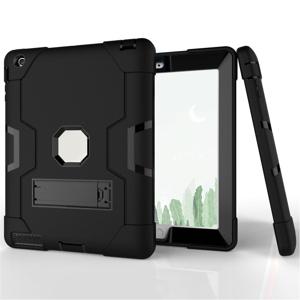 Cool PC + TPU Hybrid Kickstand Tablet Casing Cover for iPad 4/3/2 - Black-2