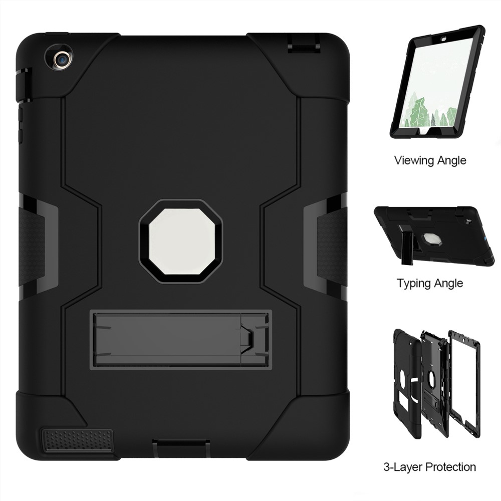 Cool PC + TPU Hybrid Kickstand Tablet Casing Cover for iPad 4/3/2 - Black-4