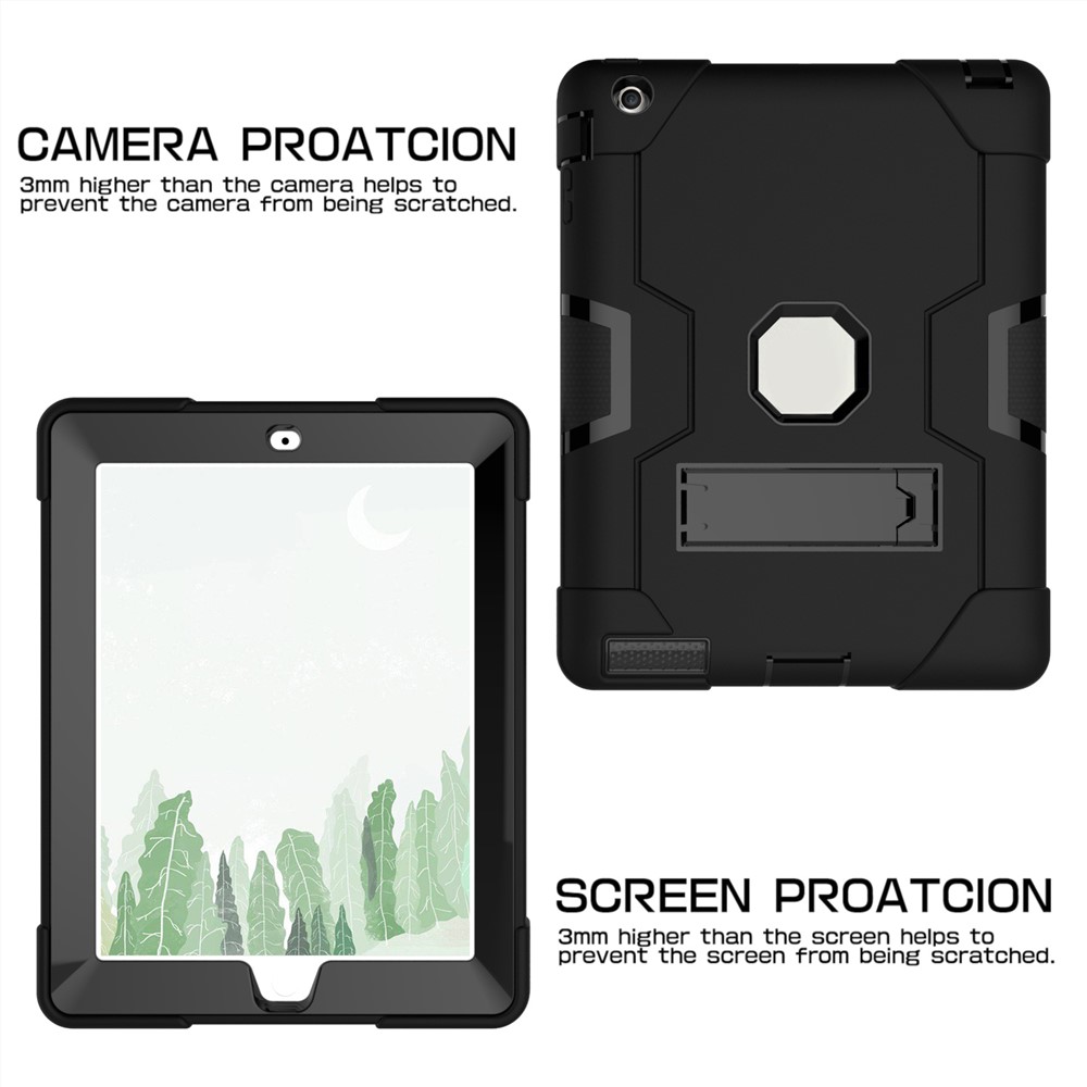 Cool PC + TPU Hybrid Kickstand Tablet Casing Cover for iPad 4/3/2 - Black-7