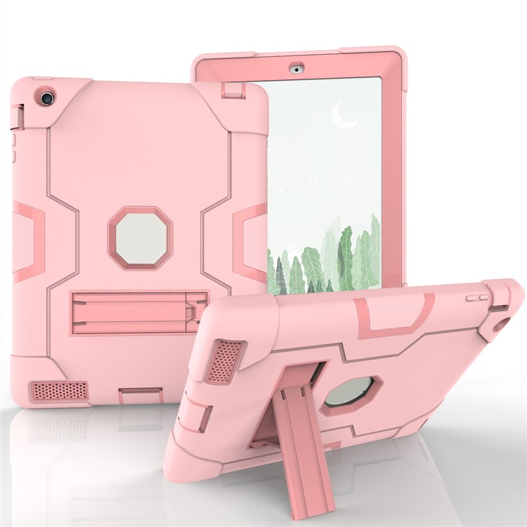 Cool PC + Silicone Hybrid Kickstand Tablet Protection Cover for iPad 4/3/2 - Pink-1