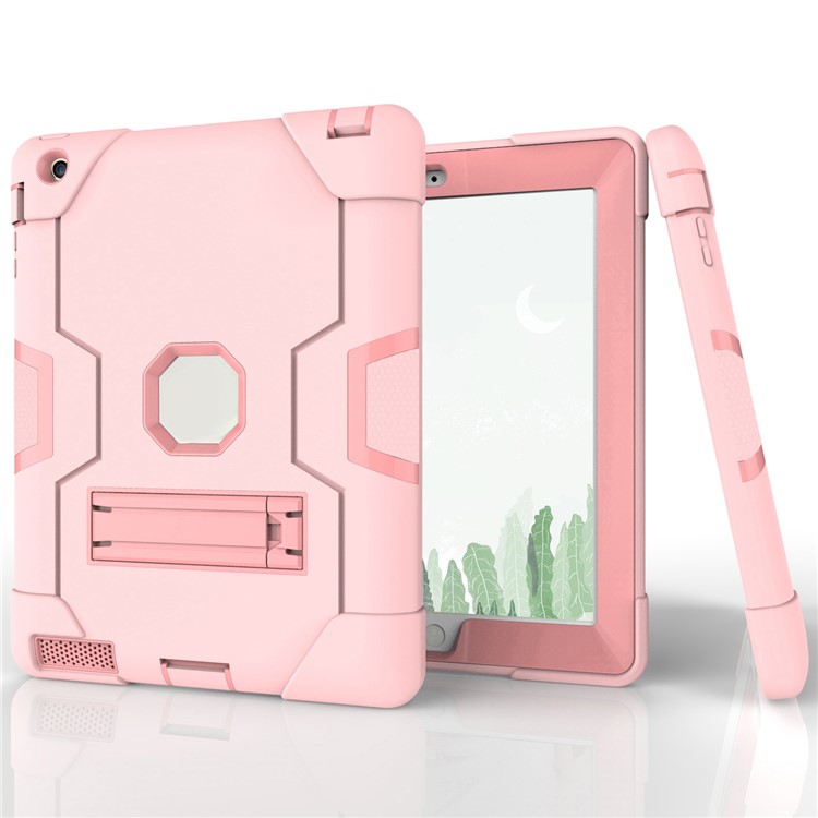Cool PC + Silicone Hybrid Kickstand Tablet Protection Cover for iPad 4/3/2 - Pink-2
