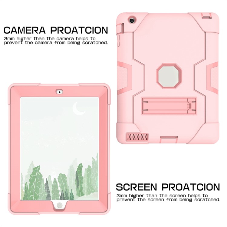 Cool PC + Silicone Hybrid Kickstand Tablet Protection Cover for iPad 4/3/2 - Pink-3