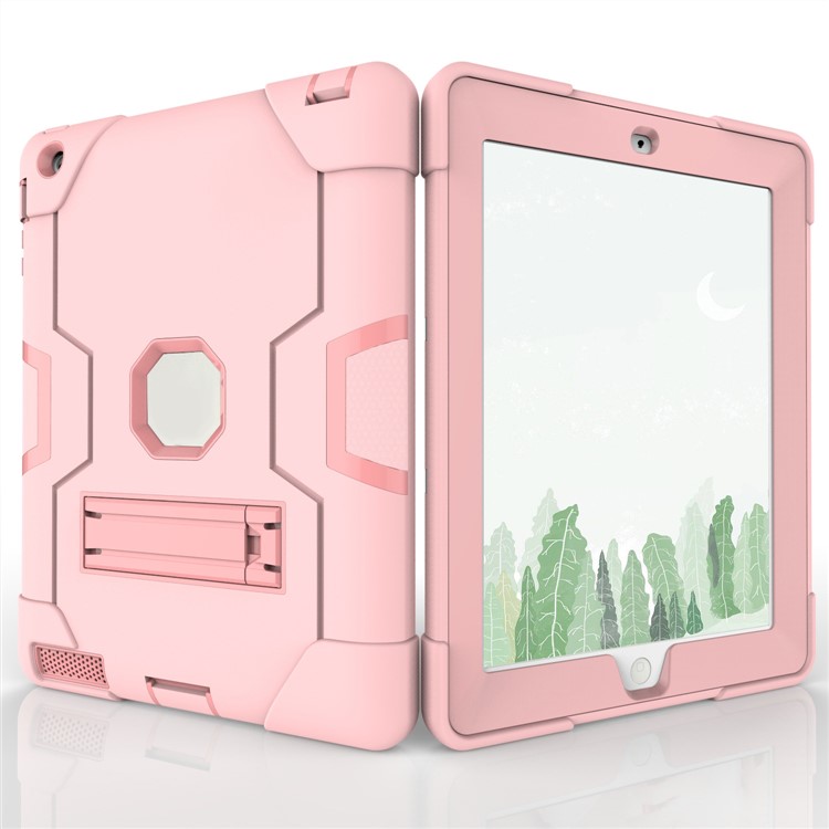 Cool PC + Silicone Hybrid Kickstand Tablet Protection Cover for iPad 4/3/2 - Pink-4