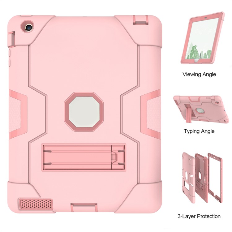 Cool PC + Silicone Hybrid Kickstand Tablet Protection Cover for iPad 4/3/2 - Pink-5