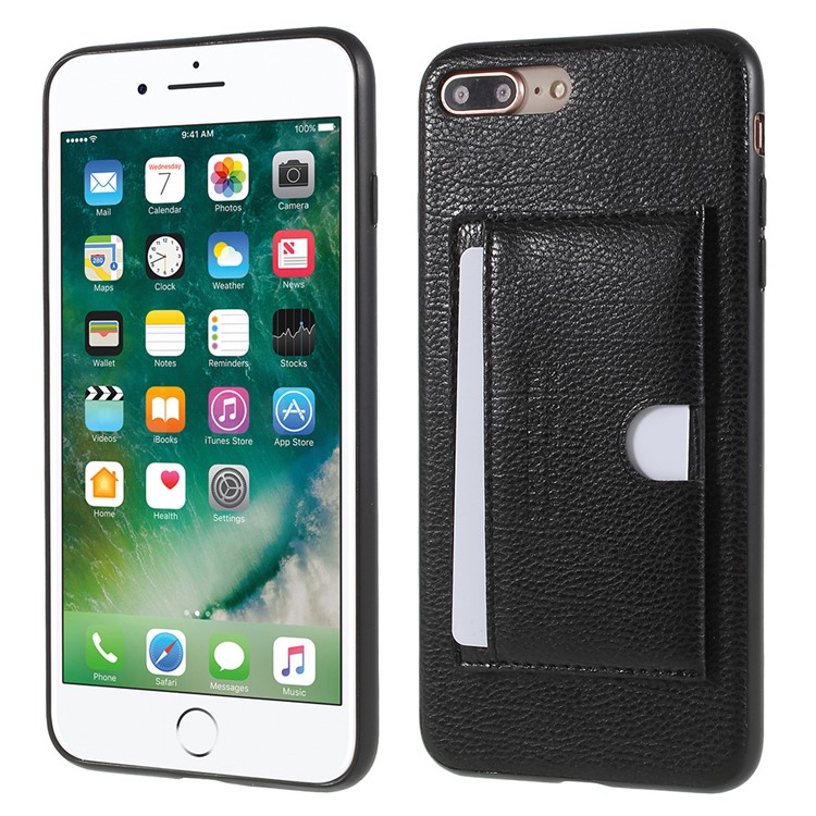

PU Leather Coated TPU Kickstand Card Holder Case for iPhone 8 Plus/7 Plus 5.5 inch - Black