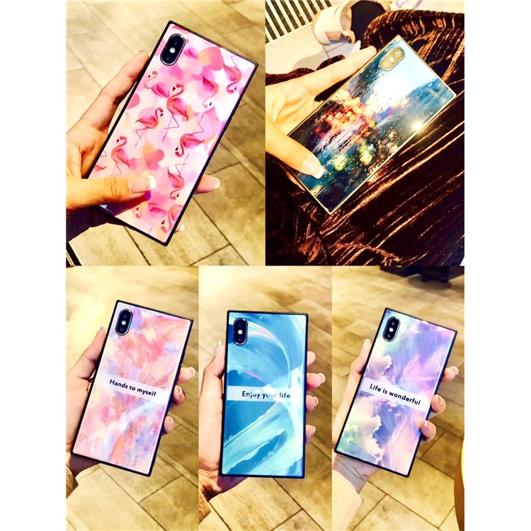 WK Glass Barlie Series Pattern Printing Glass PC TPU Hybrid Case for iPhone X/10 - Colorful Painting-2