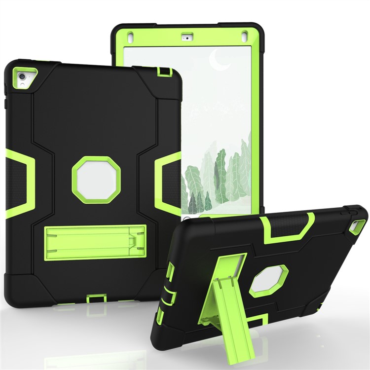Estuche Híbrido De Tableta De Pie De Rey + Silicona Bicolor Fresco Para Ipad Air 2 - Verde / Negro-1