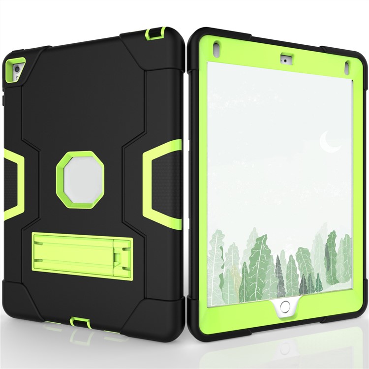 Estuche Híbrido De Tableta De Pie De Rey + Silicona Bicolor Fresco Para Ipad Air 2 - Verde / Negro-2