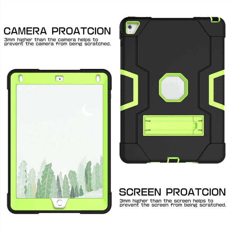 Estuche Híbrido De Tableta De Pie De Rey + Silicona Bicolor Fresco Para Ipad Air 2 - Verde / Negro-4