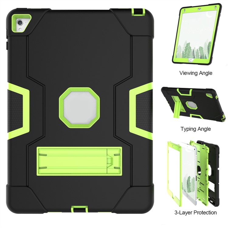 Estuche Híbrido De Tableta De Pie De Rey + Silicona Bicolor Fresco Para Ipad Air 2 - Verde / Negro-5