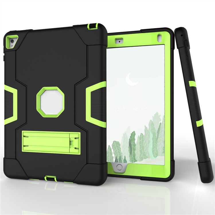 Estuche Híbrido De Tableta De Pie De Rey + Silicona Bicolor Fresco Para Ipad Air 2 - Verde / Negro-7