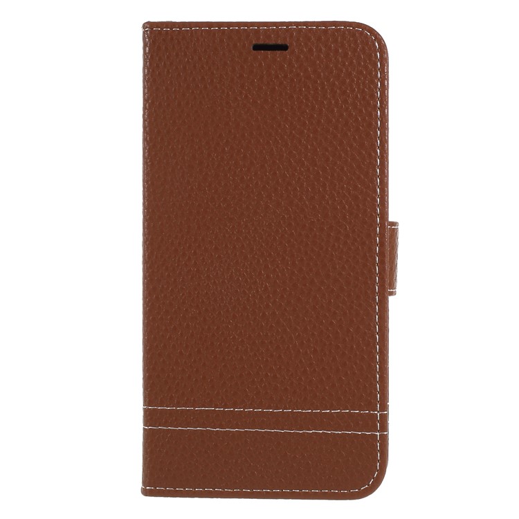 For iPhone X(Ten) Litchi Texture Wallet Leather Flip Phone Protective Case - Brown-1