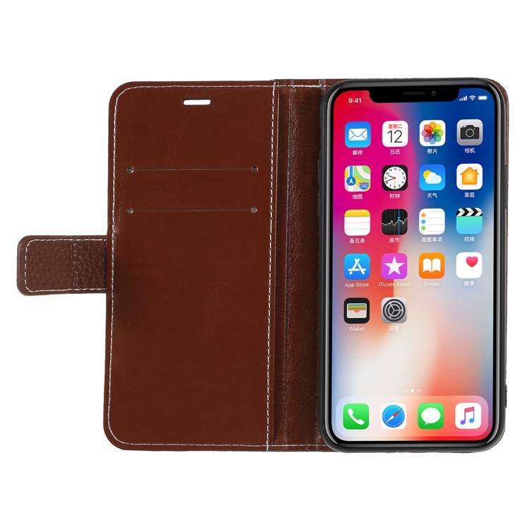 For iPhone X(Ten) Litchi Texture Wallet Leather Flip Phone Protective Case - Brown-6
