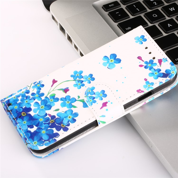 

Тиснение PU Кожа Защитная Магнитная Оболочка Кошелька Для Iphone X / 10 5.8 Inch - Голубые Цветы, iPhone Xs