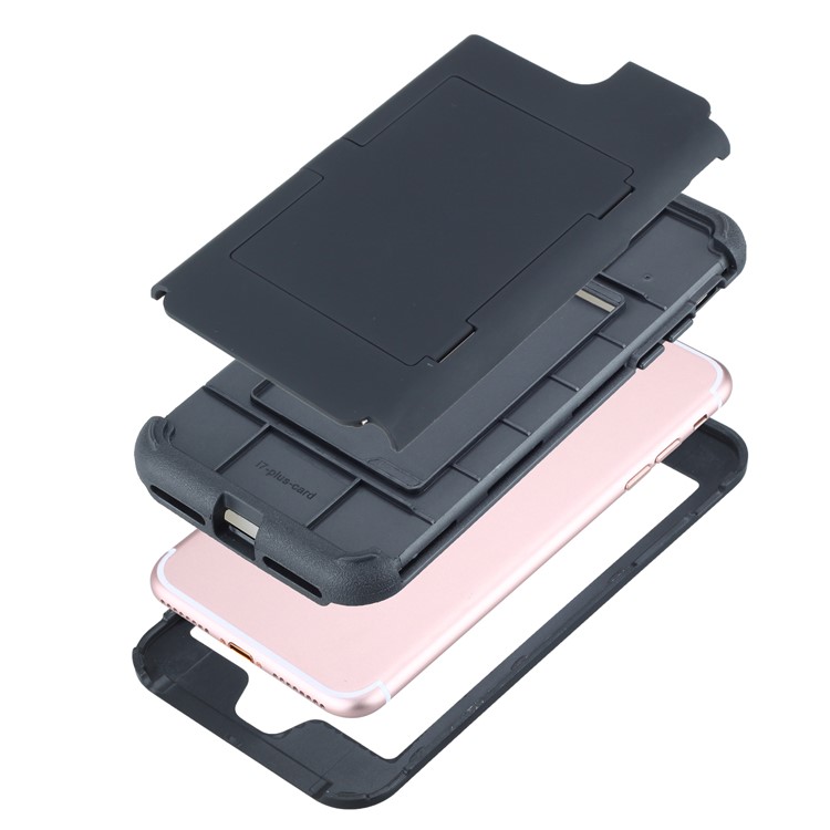 Shockproof PC+TPU Card Holder Case with Mirror for iPhone 8 Plus/7 Plus - Black-12